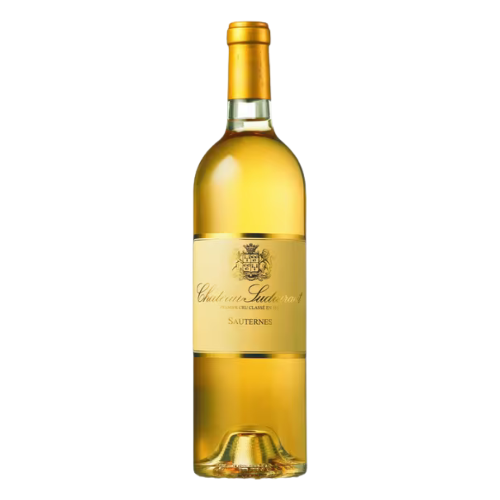Bottle of Château Ludeyres Sauternes wine on a white background