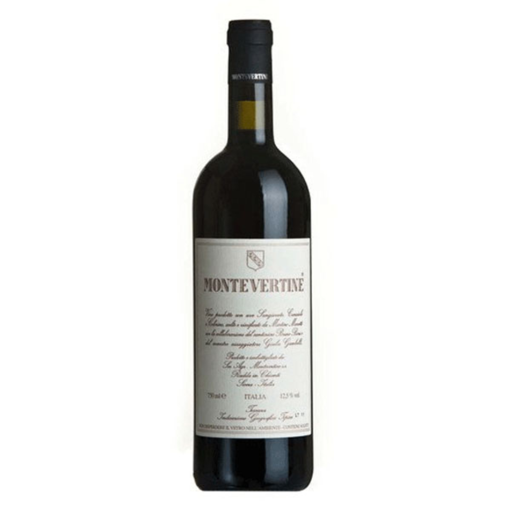 Montevertine wine bottle on a white background