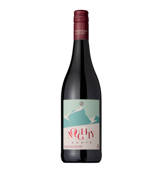 Red wine bottle with a label on a white background