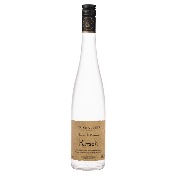 Bottle of Nusbaumer Kirsch on a white background