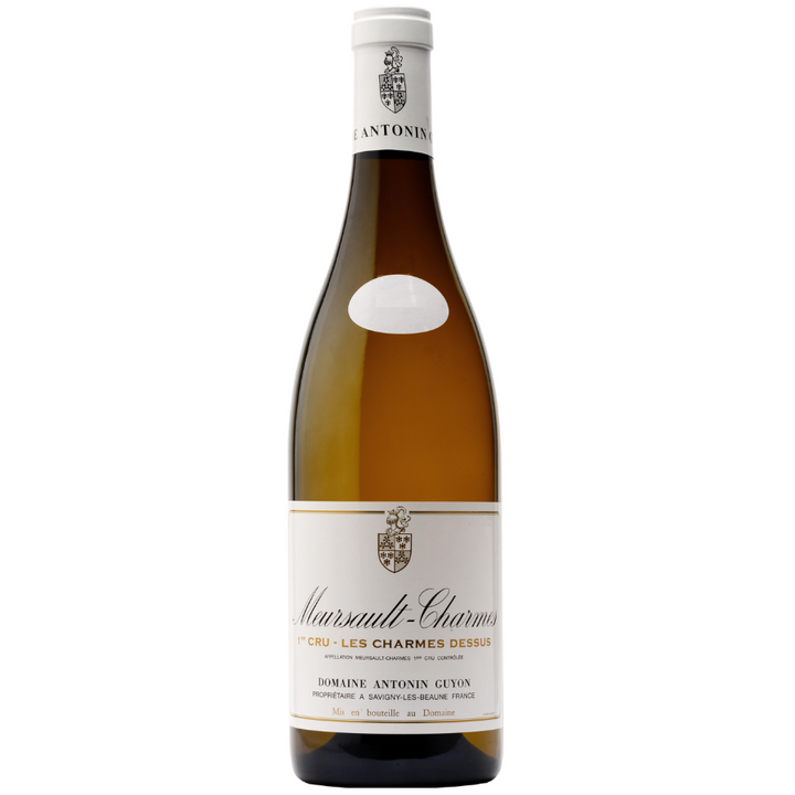 A bottle of Domaine Antonin Guyon Meursault 1er Cru Les Charmes Dessus, a white Burgundy wine.