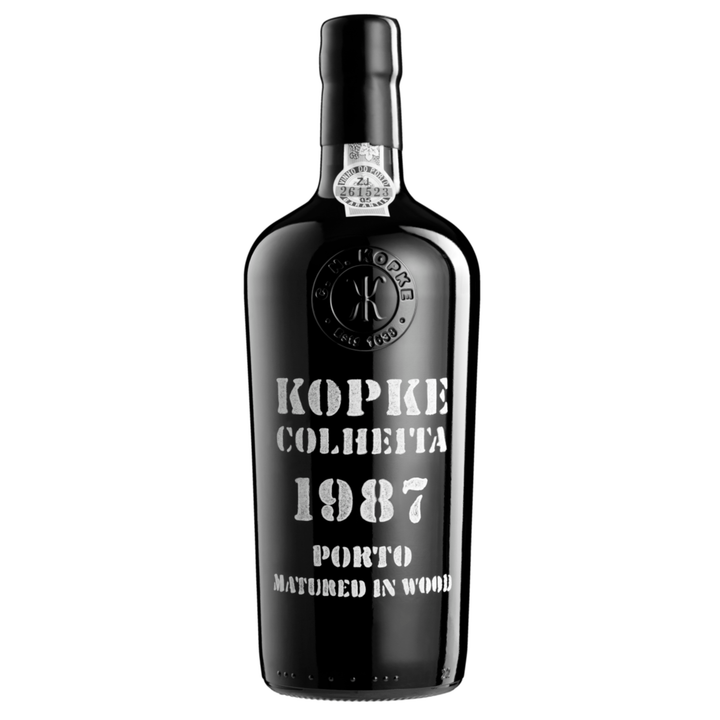 Kopke Colheita 1987 Porto bottle on a white background