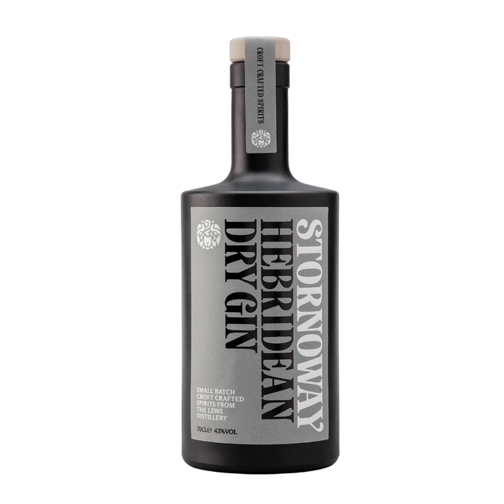 Bottle of Stornoway Hebridean Dry Gin on a white background